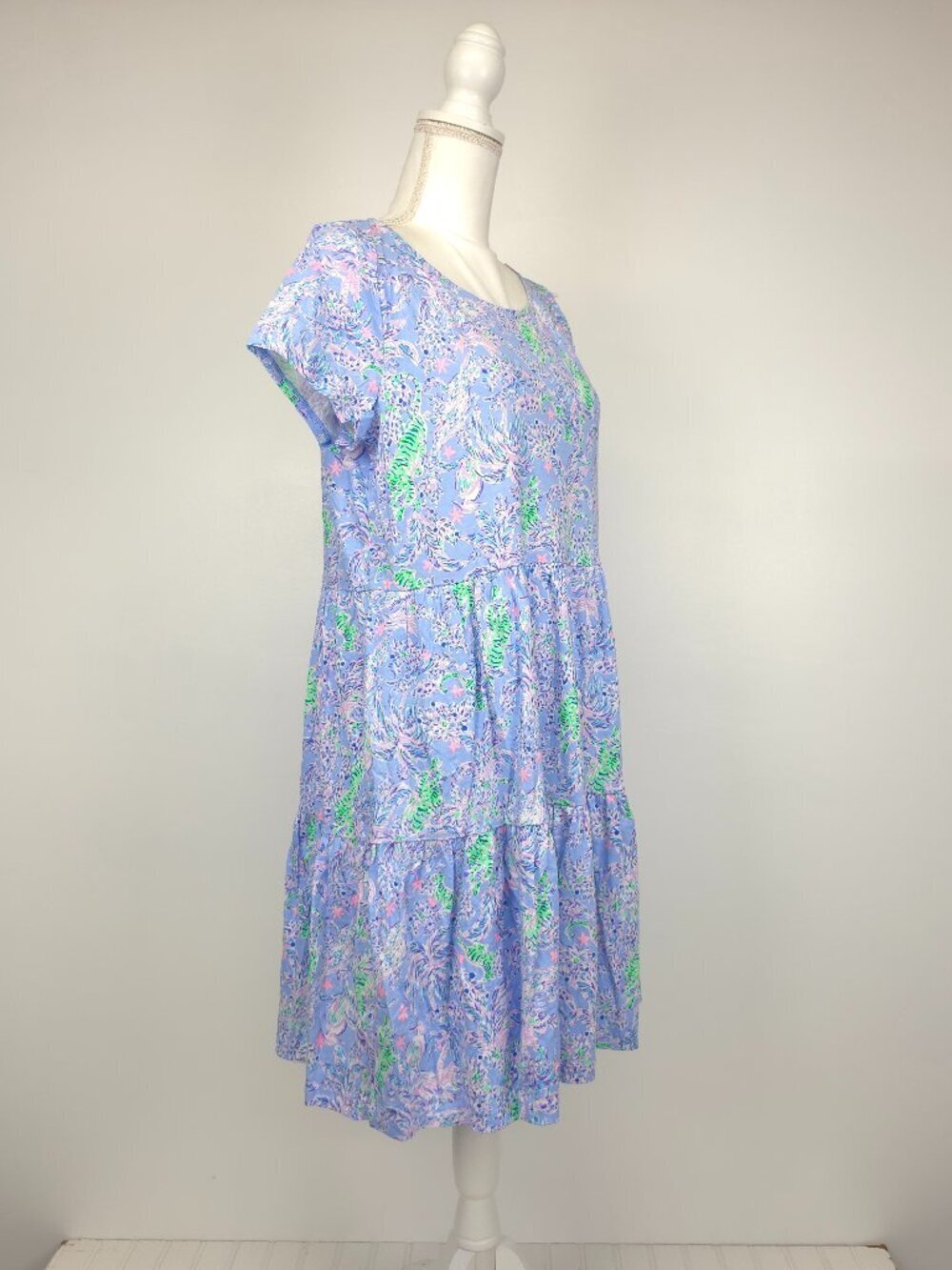 NWOT Lilly Pulitzer Geanna Short Sleeve Dress Blue Peri The Turtle Package Large - Picture 4 of 10